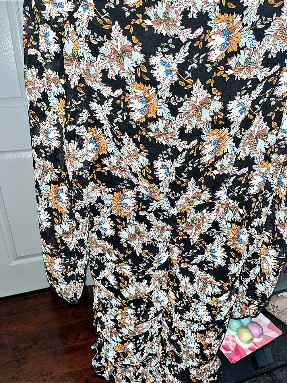Floral Midi Dress in Black & Multicolor Like New - Picture 4 of 10